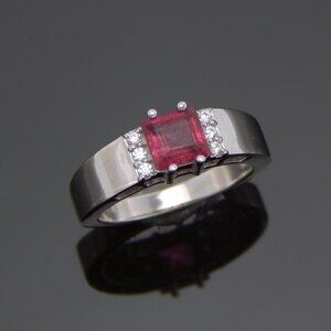 Genuine Pink Tourmaline Cushion Cut Ring in 925 Sterling Silver